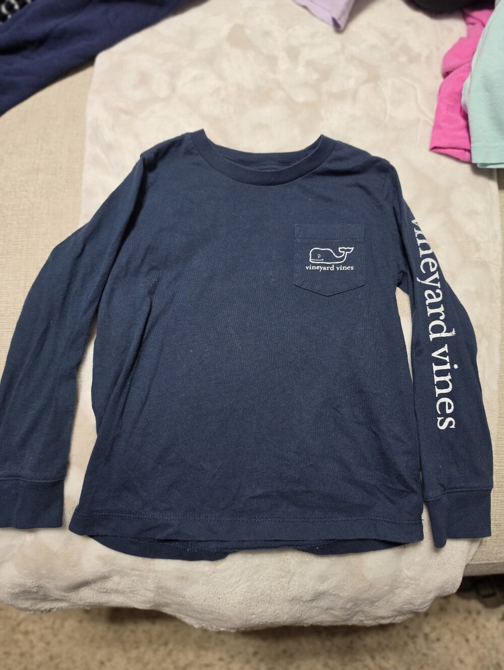Vineyard Vines Kids Navy Long Sleeve Tee with Pocket Whale
